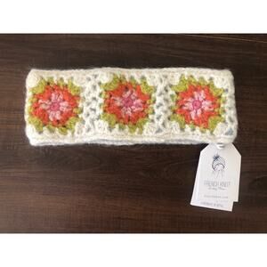 French Knot Hand Knit Ivory Multi Knit Headband Floral Wool Fleece Lined NWT